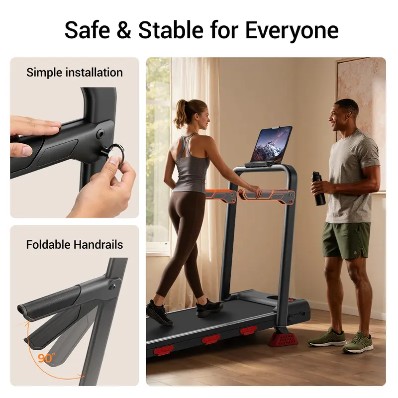 Umay Foldable Walking Pad Treadmill with 16% Incline & Handrails - 300 lbs Capacity for Home/Office