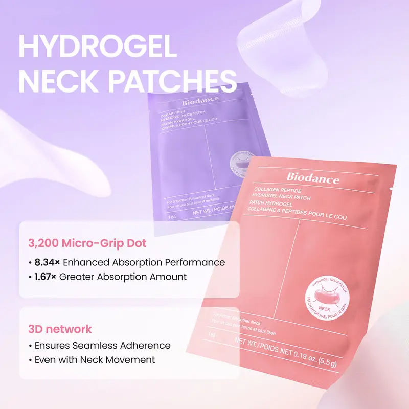 Biodance Hydrogel Neck Patch (4Ea) | Collagen & PDRN Neck Mask, Biodance Hydrogel Mask, Fine Lines, Firming, Hydrating & Smoothing, Intensive Neck Care for Sagging, Dry, Rough Skin, Plumping & Elasticity