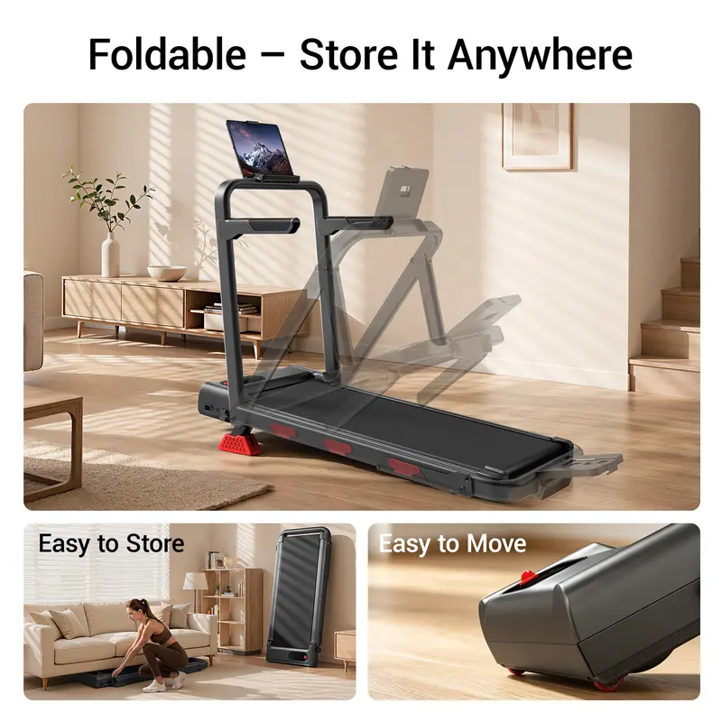 Umay Foldable Walking Pad Treadmill with 16% Incline & Handrails - 300 lbs Capacity for Home/Office