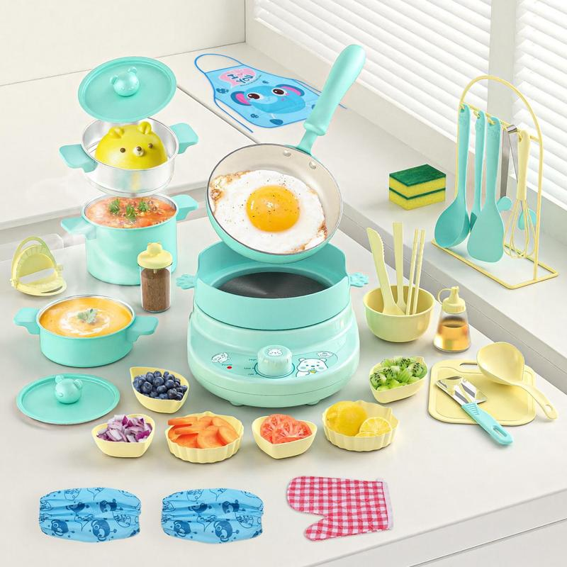 4-Color Kids Real Mini Cooking Set (Ages 8-12) - Safe Montessori Kitchen Toy with Knife & Dishes | Halloween, Thanksgiving & Christmas Gift for Girls & Boys