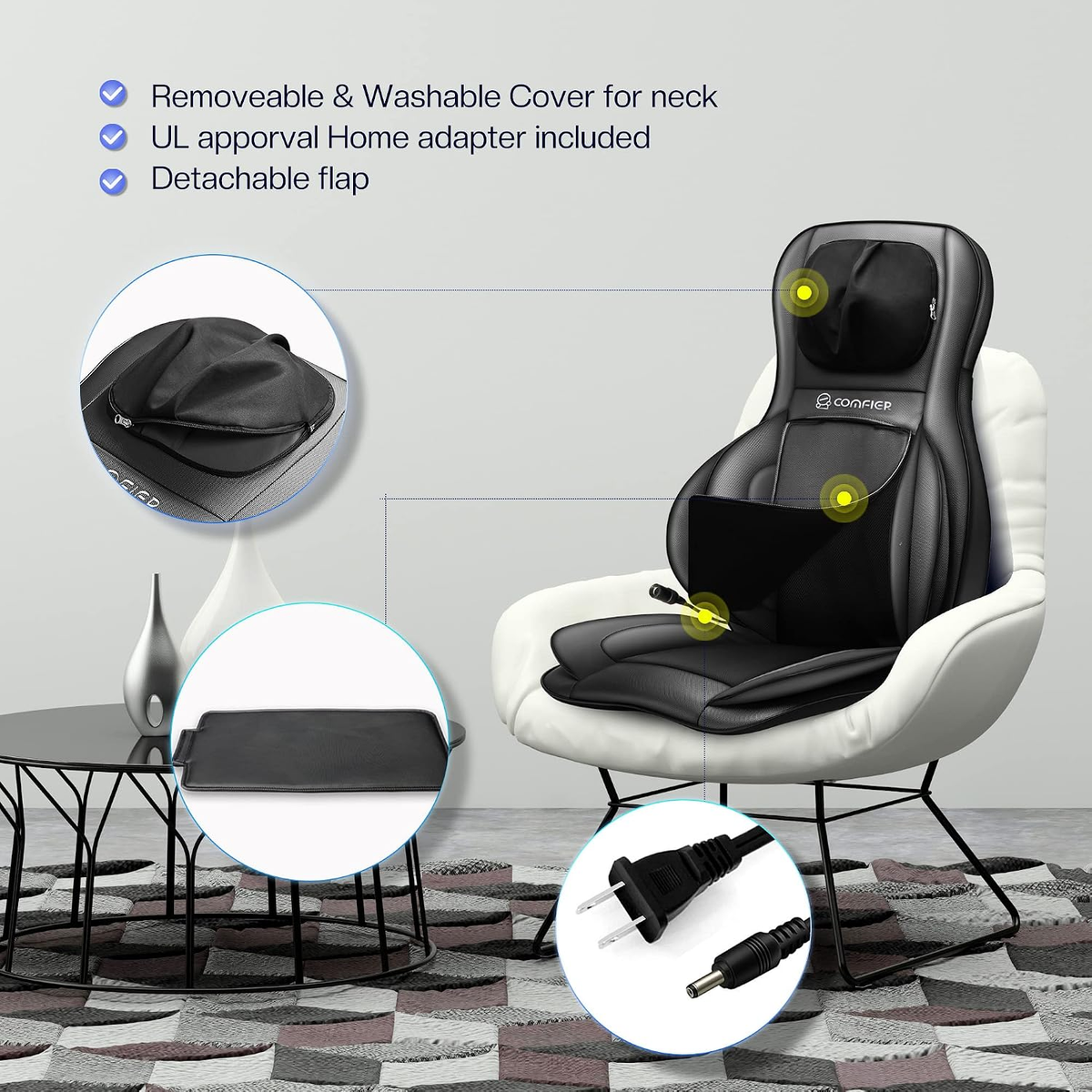 Shiatsu Neck Back Massager with Heat,2D/3D Massage Chair Pad with App Control,Deep Tissue Kneading Massage Chair Pad with Compression,Adjustable