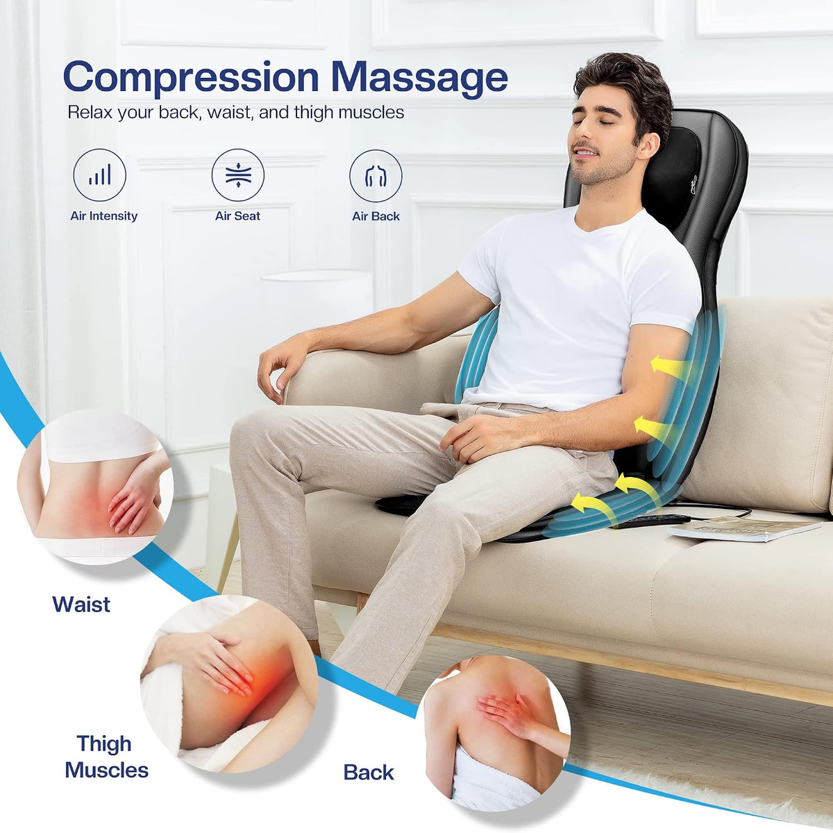 Shiatsu Neck Back Massager with Heat,2D/3D Massage Chair Pad with App Control,Deep Tissue Kneading Massage Chair Pad with Compression,Adjustable
