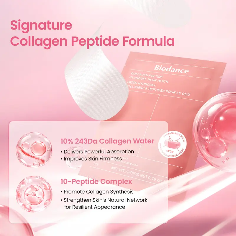 Biodance Hydrogel Neck Patch (4Ea) | Collagen & PDRN Neck Mask, Biodance Hydrogel Mask, Fine Lines, Firming, Hydrating & Smoothing, Intensive Neck Care for Sagging, Dry, Rough Skin, Plumping & Elasticity