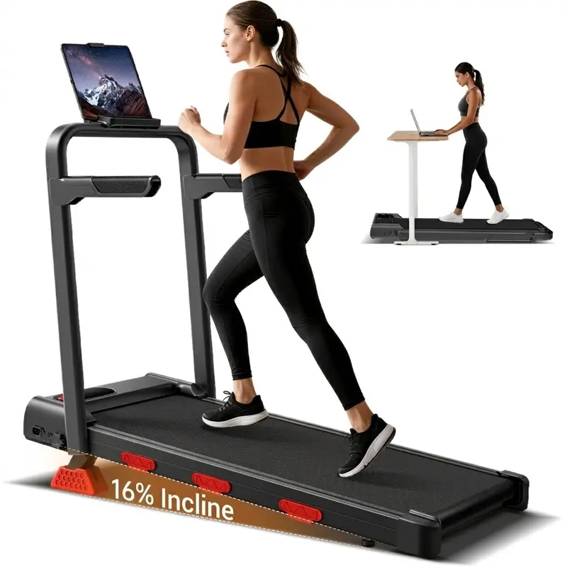 Umay Foldable Walking Pad Treadmill with 16% Incline & Handrails - 300 lbs Capacity for Home/Office