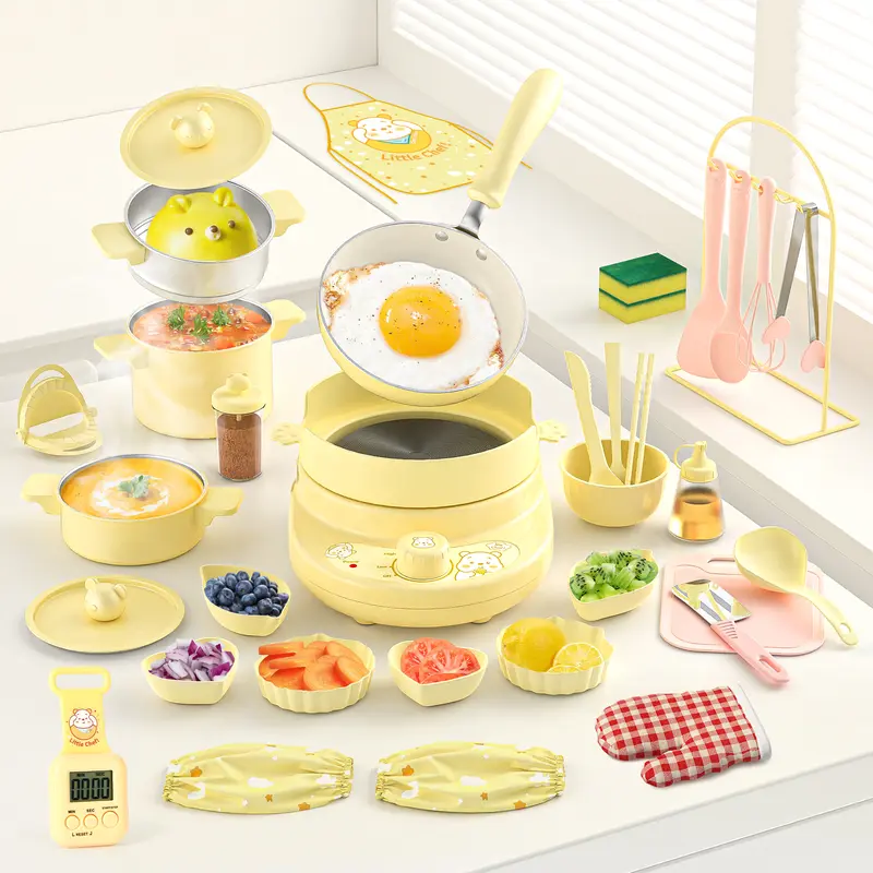 4-Color Kids Real Mini Cooking Set (Ages 8-12) - Safe Montessori Kitchen Toy with Knife & Dishes | Halloween, Thanksgiving & Christmas Gift for Girls & Boys