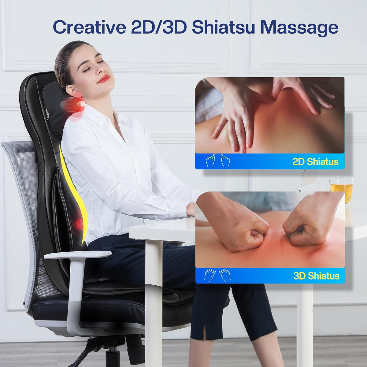 Shiatsu Neck Back Massager with Heat,2D/3D Massage Chair Pad with App Control,Deep Tissue Kneading Massage Chair Pad with Compression,Adjustable