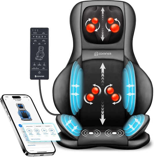 Shiatsu Neck Back Massager with Heat,2D/3D Massage Chair Pad with App Control,Deep Tissue Kneading Massage Chair Pad with Compression,Adjustable